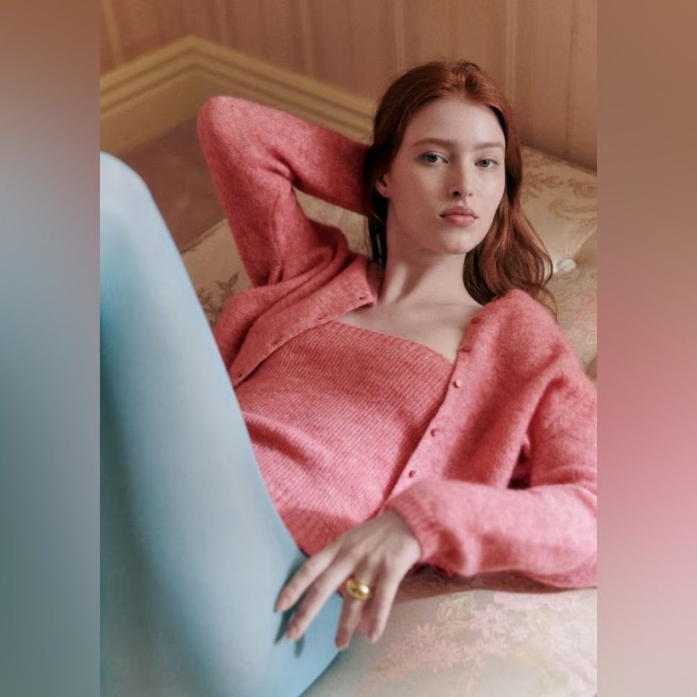 Size XL NWT Sezane Lenora Cardigan in Mottled Pink